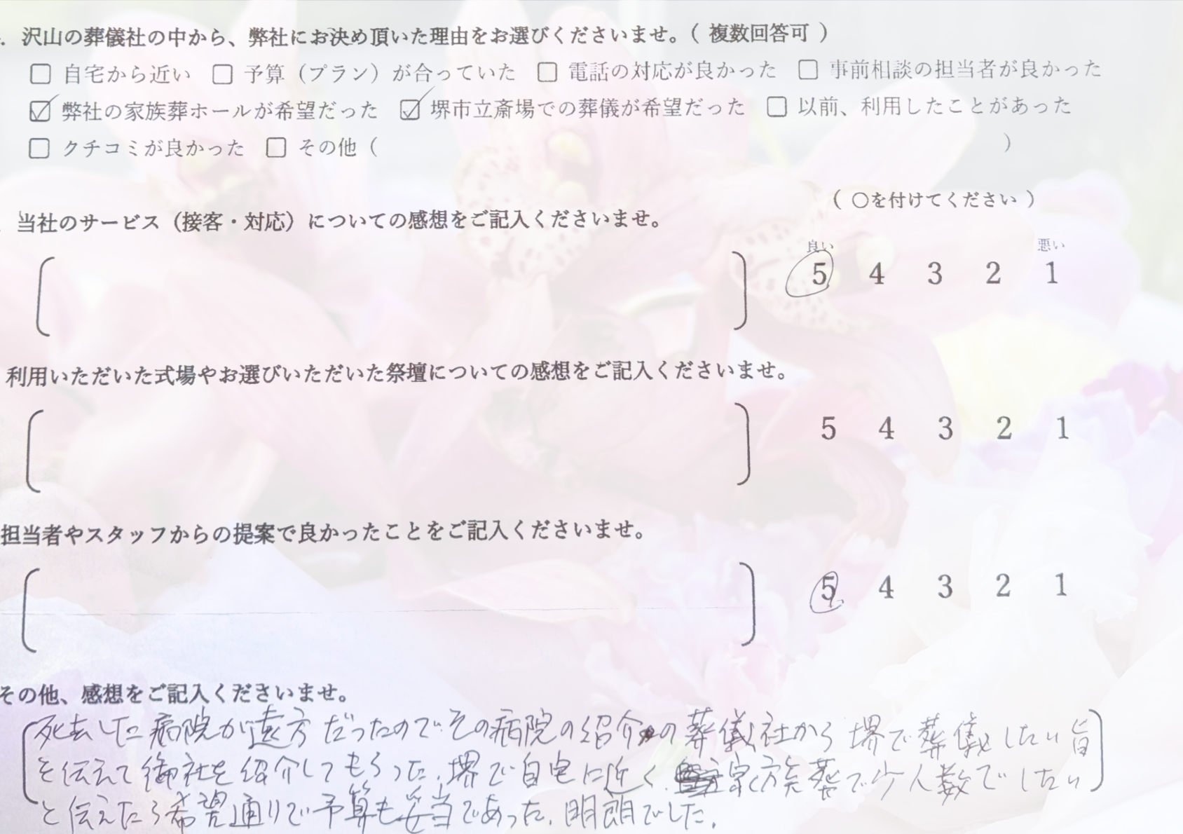 堺市中区で直葬を行われたご家族から寄せられた感想や評価を紹介するための、お客様の声の案内画像です。