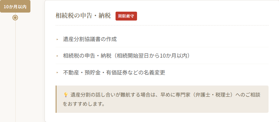 堺市で家族葬を終えたご遺族が、葬儀後10か月以内に必要な 相続税の申告書類や遺産分割協議書を専門家とともに確認している場面のイメージ