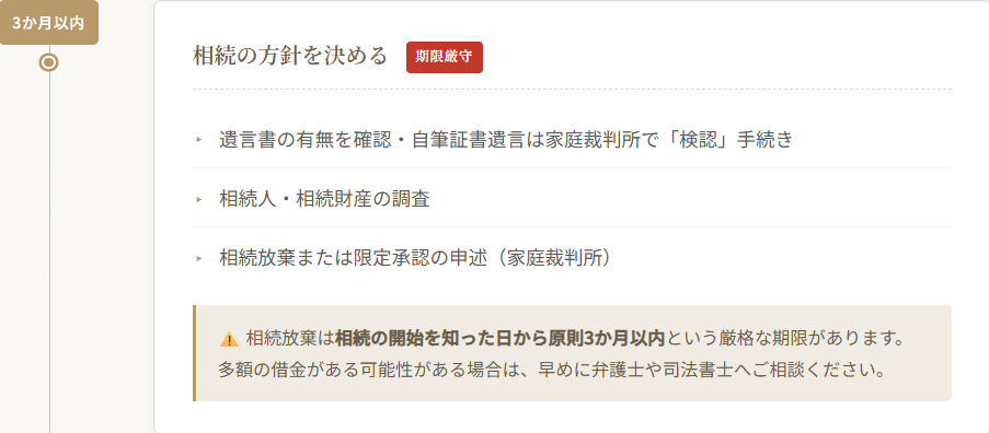 堺市で家族葬を終えたご遺族が、葬儀後3か月以内の相続放棄や 遺言書の確認など、相続の方針について落ち着いて話し合っている場面のイメージ